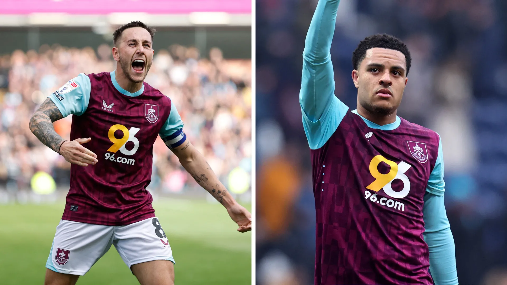 Josh Brownhill và CJ Egan-Riley của Burnley trong một trận đấu tại Championship