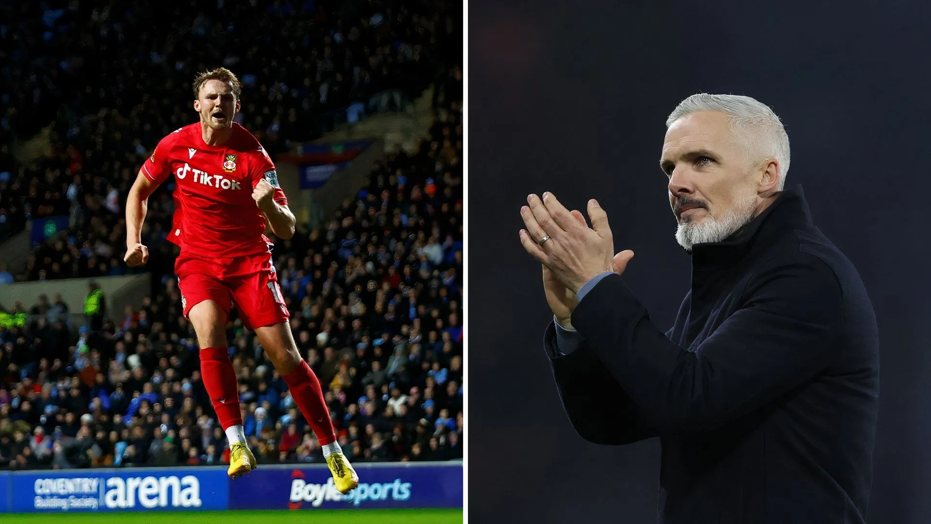 Jim Goodwin (HLV Dundee United) và Sam Dalby (tiền đạo Wrexham cho mượn)