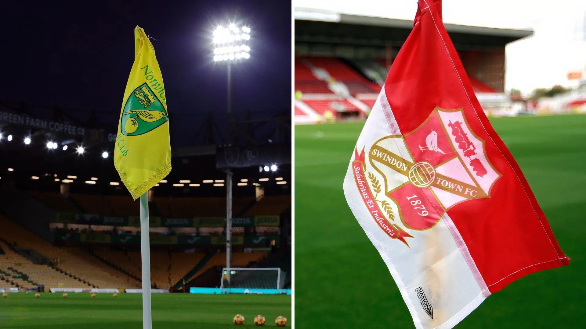 Logo Norwich City và Swindon Town đặt cạnh nhau tượng trưng cho thương vụ Botan Ameen