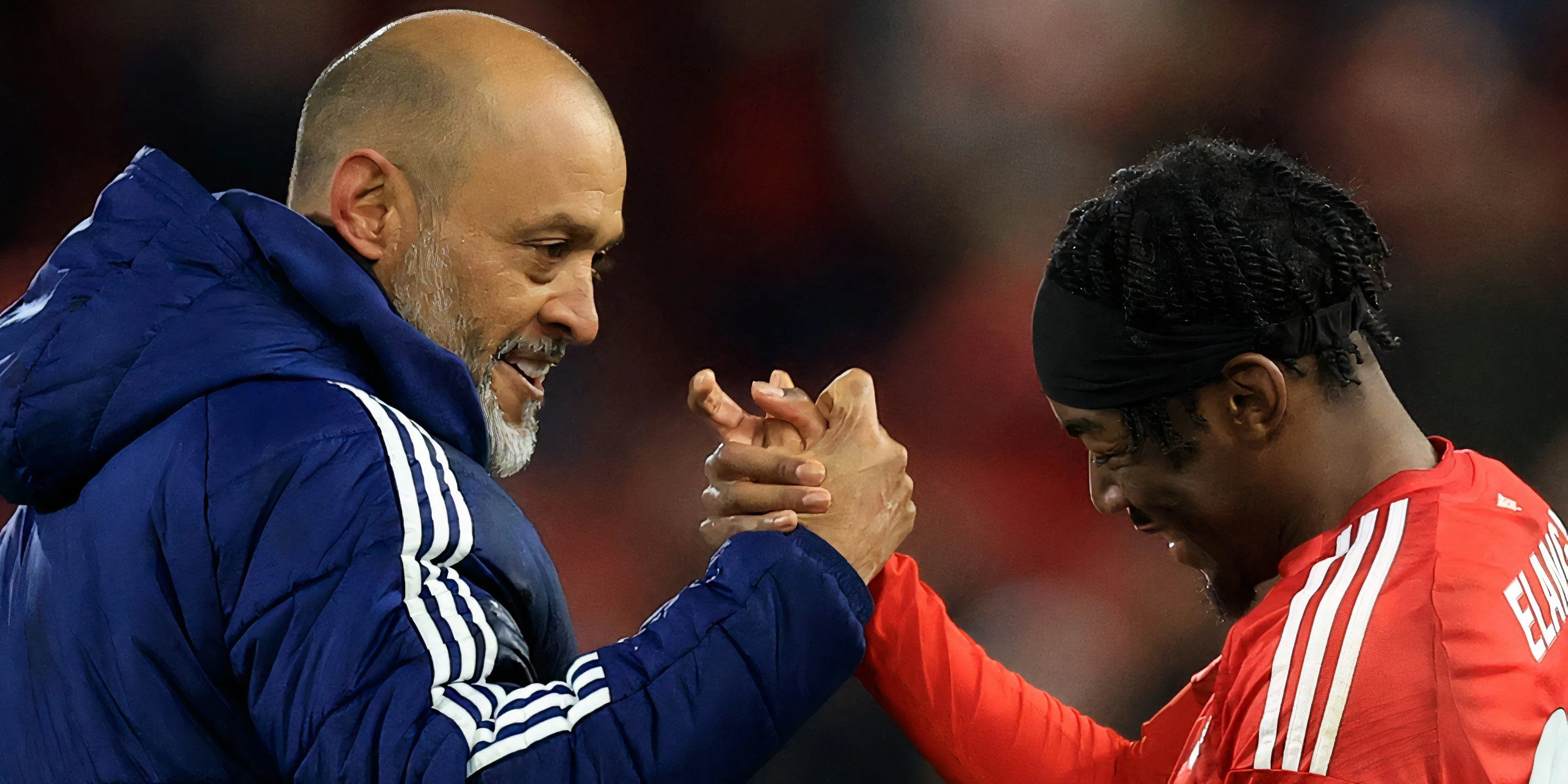 Huấn luyện viên Nuno Espirito Santo và cầu thủ Anthony Elanga của Nottingham Forest.