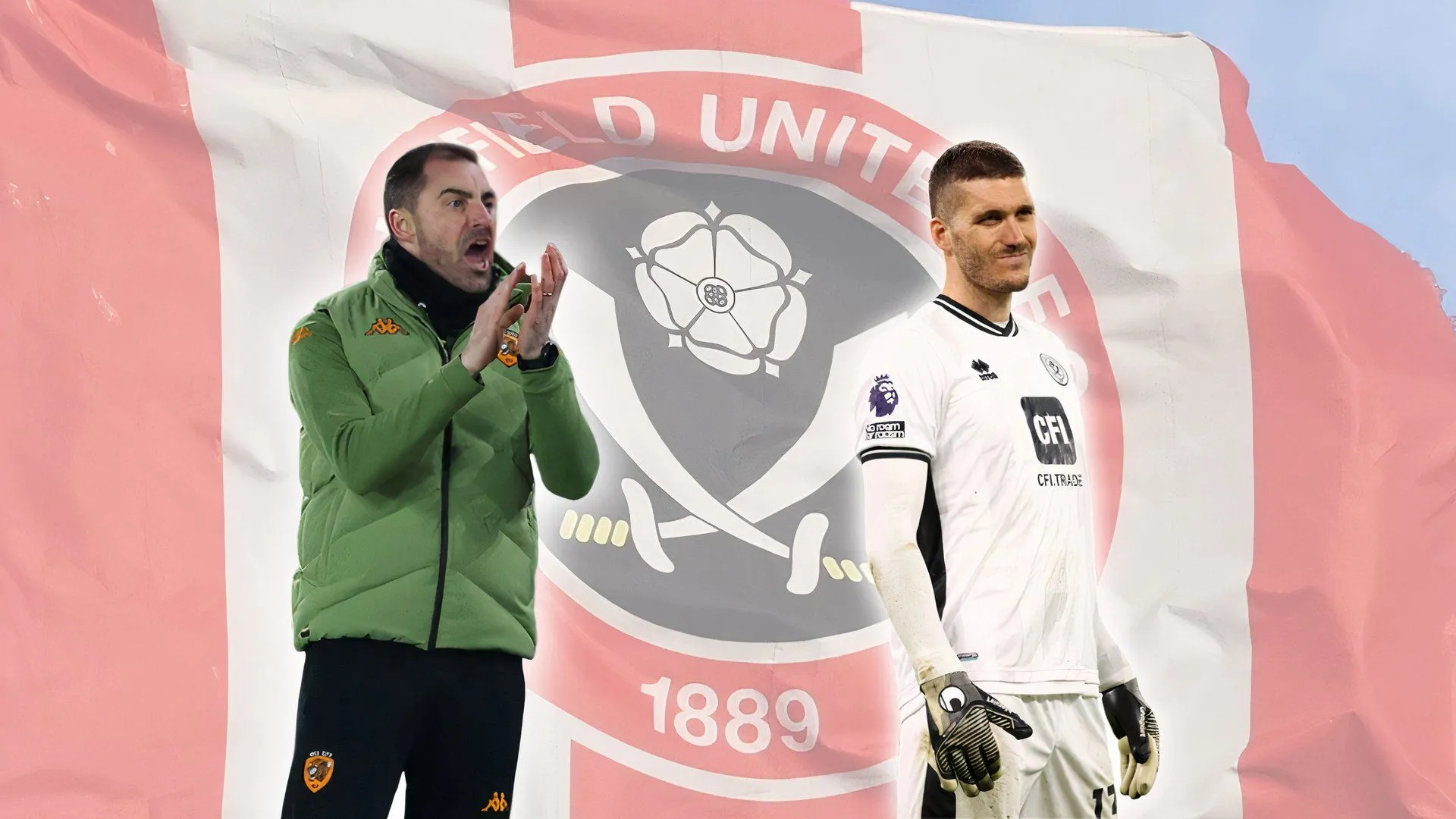 Huấn luyện viên Ruben Selles và thủ môn Ivo Grbic của Sheffield United trao đổi trên sân tập