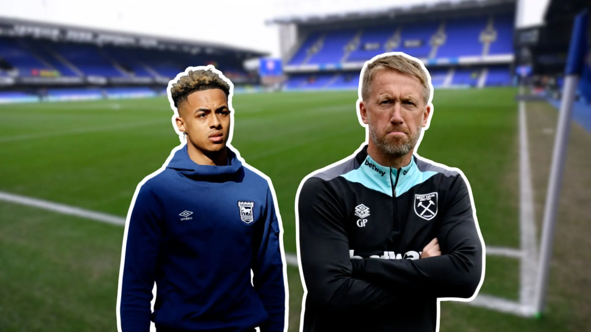 Omari Hutchinson cùng HLV Graham Potter tại sân nhà Ipswich Town Portman Road